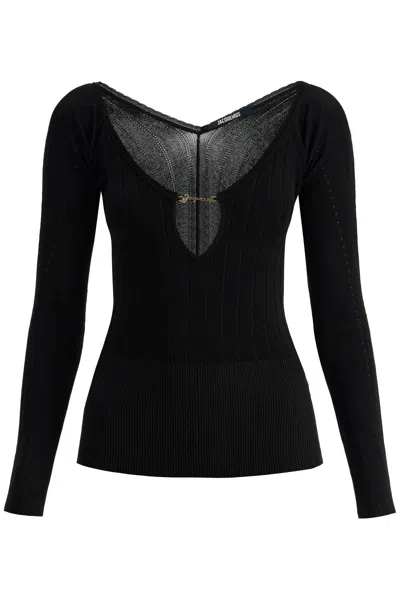 JACQUEMUS JACQUEMUS TOP ML LE HAUT PRALU BLACK KNIT