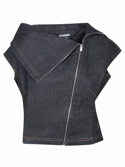 Jacquemus Sleeveless Denim Top In Gray
