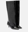 Jacquemus Tourni Croc-effect Leather Knee-high Boots In Black