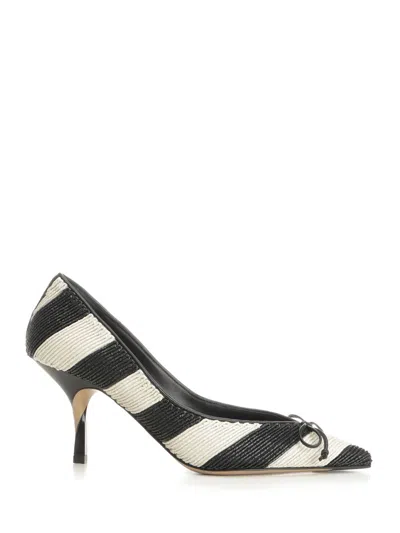 Jacquemus Les Escarpins Tourni 80 Striped Faux Raffia Pumps In Black