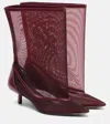 Jacquemus Mid-calf Stiletto Boots Mesh Overlay In Burgundy