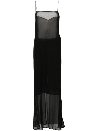 Jacquemus Panel Midi Straps Slit Block Dress In Black