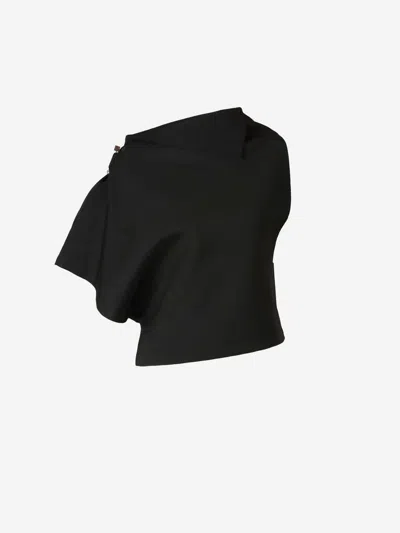 Jacquemus Draped Boat Neck Top In Black