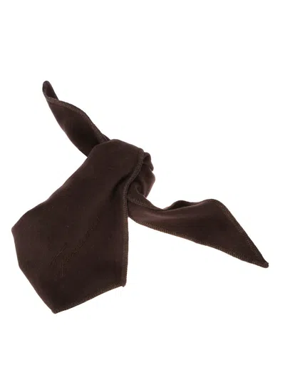 JACQUEMUS TRIANGLE CASHMERE SCARF IN RICH CHOCOLATE BROWN