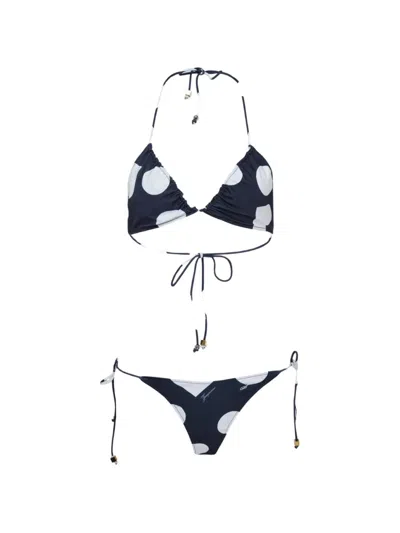 Jacquemus Triangle Polka-dot Triangle Bikini Set In Blue