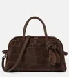 Jacquemus Turismo Small Croc-effect Suede Tote Bag In Brown