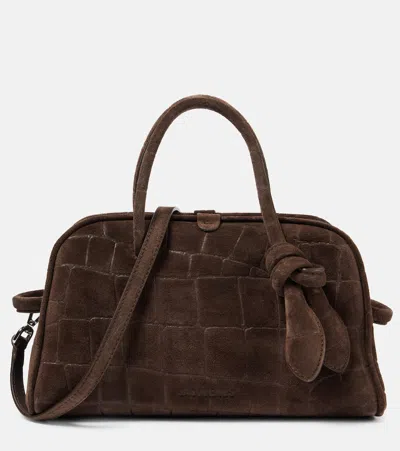 Jacquemus Turismo Small Croc-effect Suede Tote Bag In Brown
