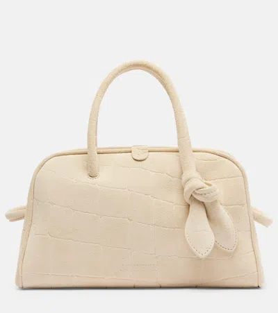 Jacquemus Turismo Small Croc-effect Suede Tote Bag In White