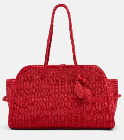 Jacquemus Turismo Small Raffia Tote Bag In Red