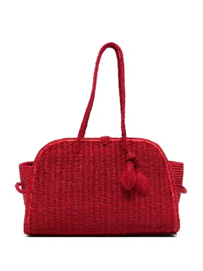Jacquemus Medium Le Turismo Raffia Shoulder Bag In Burgundy
