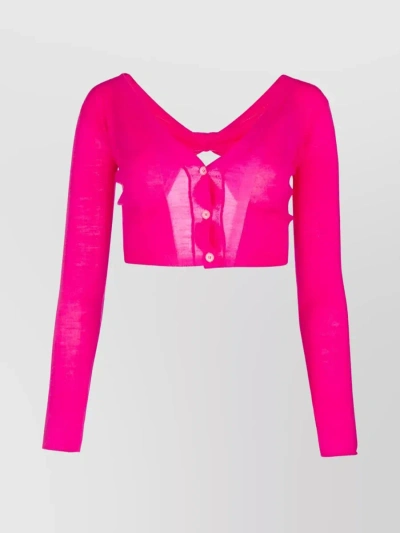 Jacquemus Twist Back Cropped Cardigan In Pink