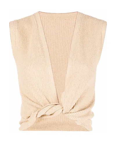 Jacquemus Twisted Front Knitted Vest In Nude