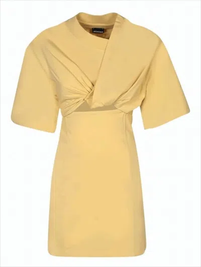 Jacquemus Twisted Front Short-sleeved Top With Contemporary Cut-out Design In Nude
