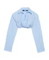 Jacquemus Ruched Tucked In Cropped Long Sleeve Shirt In Blue