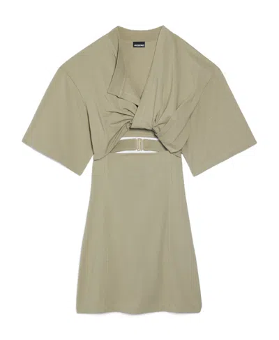 Jacquemus Twisted T-shirt Mini Dress In Khaki