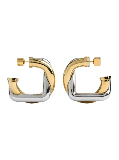 JACQUEMUS WOMEN TWO TONE THE DOPPIO HOOP EARRINGS, ONESIZE LUXURY EARRINGS FOR WOMEN DARVEYS