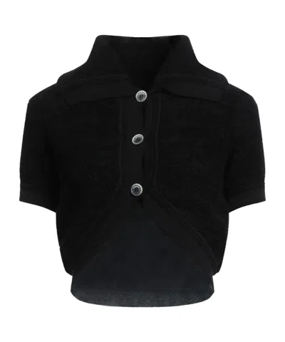 Jacquemus Two-tone Knitted Short-sleeve V-neck In Black