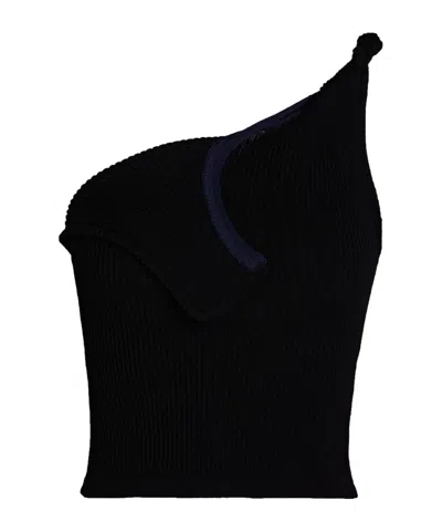 Jacquemus Two-tone One-shoulder Knit Top In Black