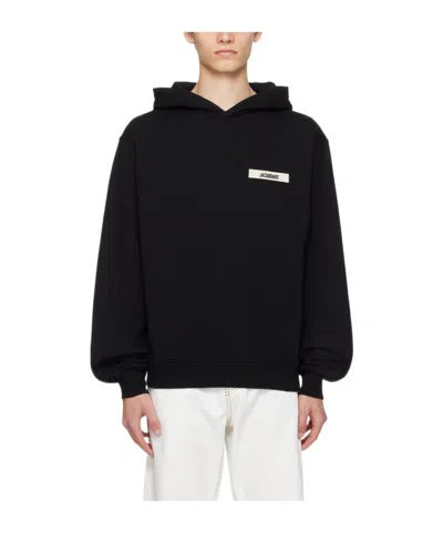 Jacquemus Cotton Fabric Hoodie With Long Sleeves In Black
