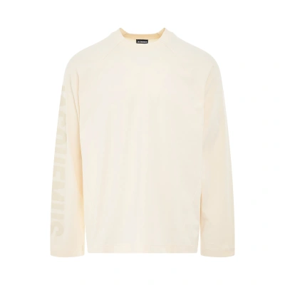 Jacquemus Le T-shirt Typo Long-sleeve Cotton T-shirt In Beige