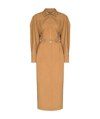 Jacquemus Uzco Puff-sleeve Dress In Nude