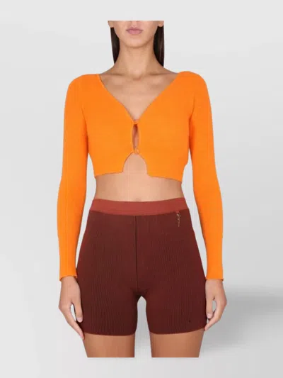 JACQUEMUS V-NECK CROPPED KNITWEAR BUTTON DETAIL