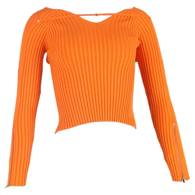 Jacquemus V-neck Long Sleeve Crop Top In Orange Viscose