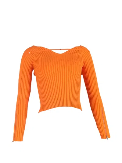 Pre-owned Jacquemus V-neck Long-sleeve Crop Top In Orange