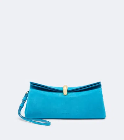Jacquemus Valérie Croc-effect Leather Clutch In Blue