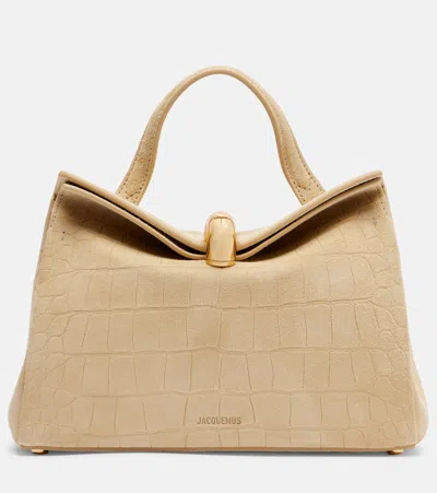 Jacquemus Valérie Small Suede Top-handle Bag In Neutral