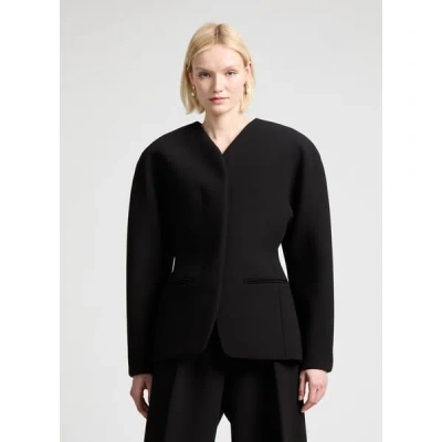 Jacquemus La Veste Ovalo Cady Collarless Jacket In Black