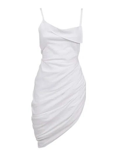 Jacquemus Asymmetric Draped Dress With Straps In Blanco