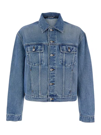 Jacquemus Vintage Light Wash Cropped Denim Jacket In Blue