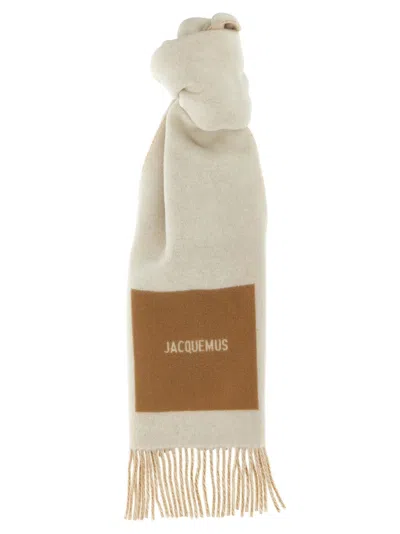 Jacquemus Virgin Wool Colorblock Scarf In Cream