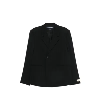 Jacquemus Virgin Wool Double-breasted Blazer In Black