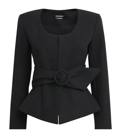 Jacquemus Virgin Wool Fitted Miami Jacket In Black