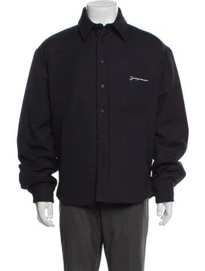 Pre-owned Jacquemus Virgin Wool Graphic Print Bomber Jacket In Blue