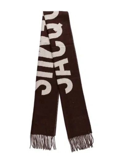 Pre-owned Jacquemus Virgin Wool Graphic Print Scarf In Brown