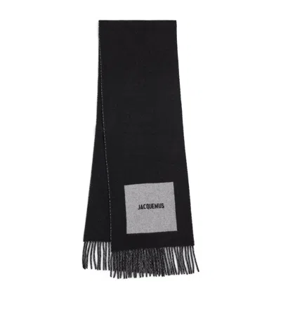 Jacquemus Virgin Wool Logo Scarf In Black