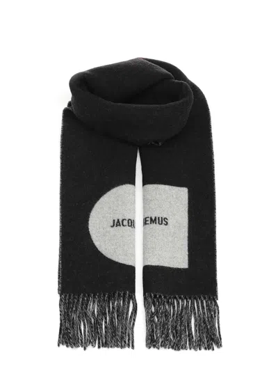 Jacquemus Black Geometric Contrast Fringed Scarf In Multi