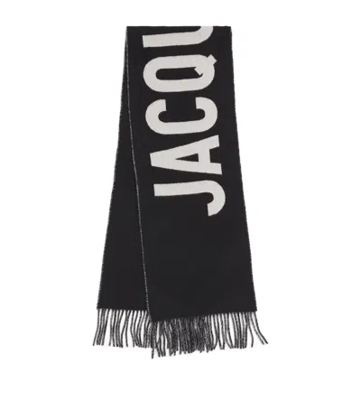 Jacquemus Fringe Logo Scarf In Black