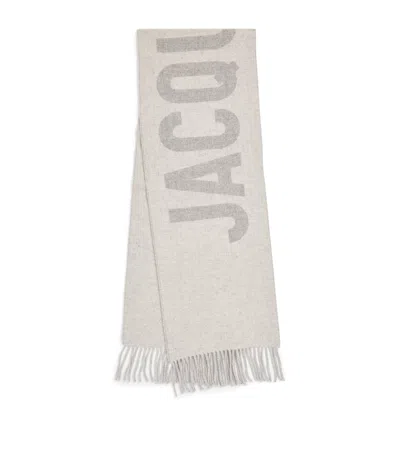 Jacquemus Virgin Wool Logo Scarf In Grey