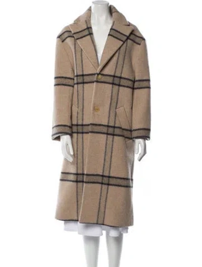 Pre-owned Jacquemus Virgin Wool Plaid Print Faux Fur Coat In Neutral