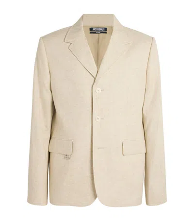 Jacquemus Titolo Linen And Wool Single-breasted Blazer In Beige