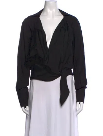 Pre-owned Jacquemus V-neck Long Sleeve Blouse In Black