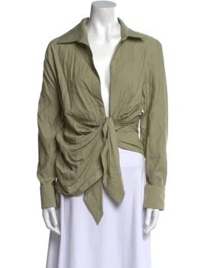 Pre-owned Jacquemus V-neck Long Sleeve Blouse In Green