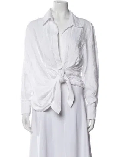 Pre-owned Jacquemus V-neck Long Sleeve Blouse In White