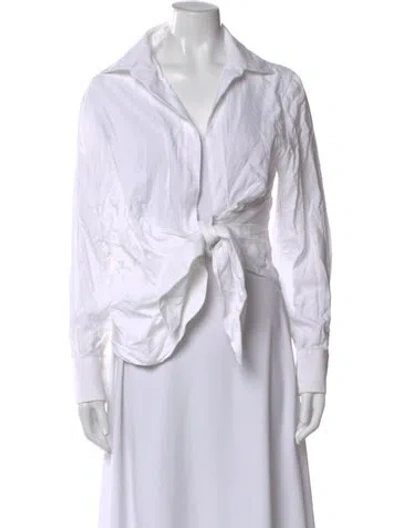 Pre-owned Jacquemus V-neck Long Sleeve Blouse In White