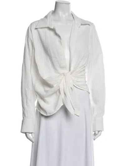 Pre-owned Jacquemus V-neck Long Sleeve Blouse In White