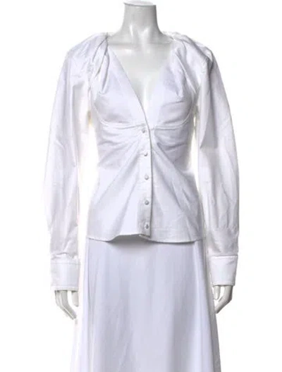Pre-owned Jacquemus V-neck Long Sleeve Blouse In White